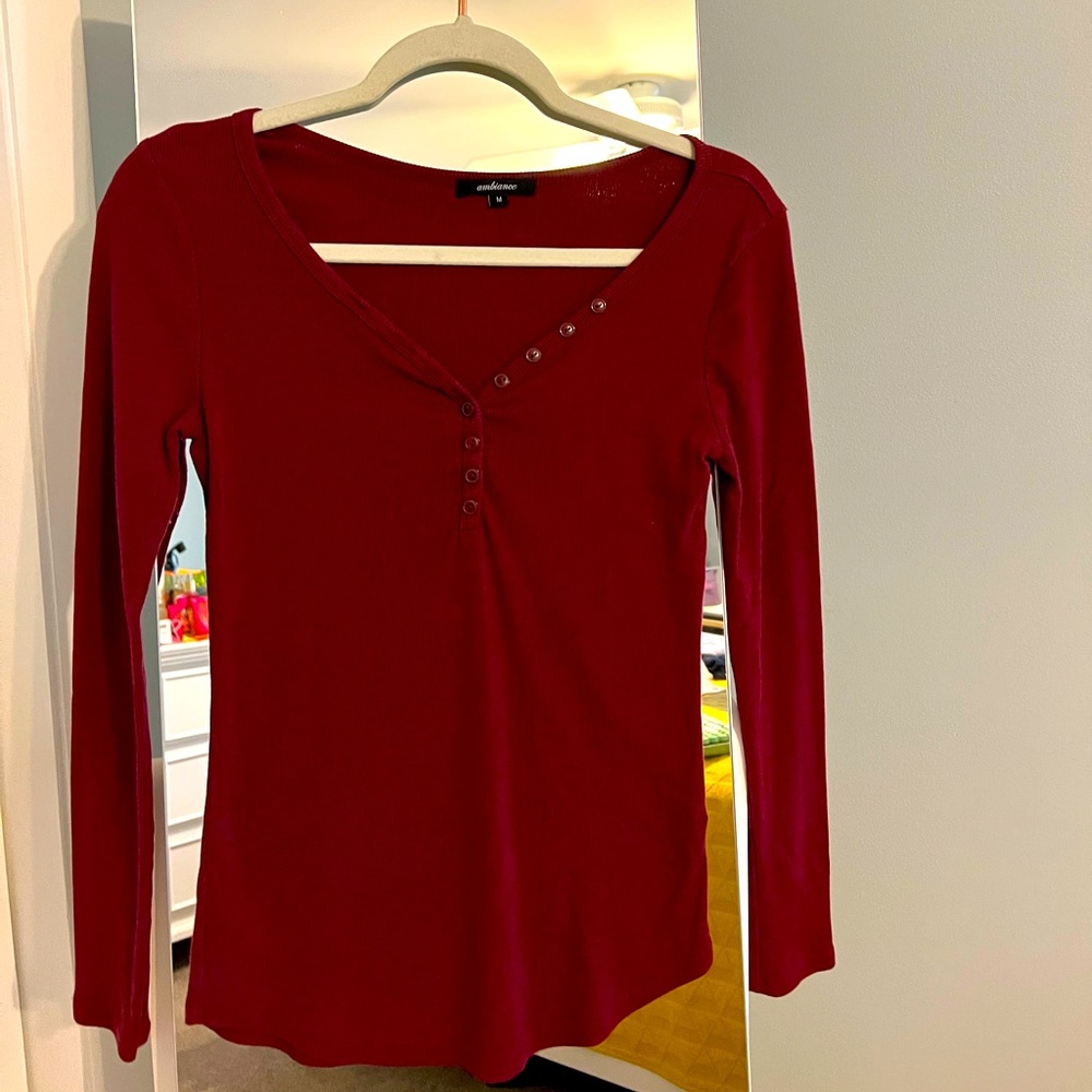 Ambiance, Maroon Long Sleeved Fitted Top, M